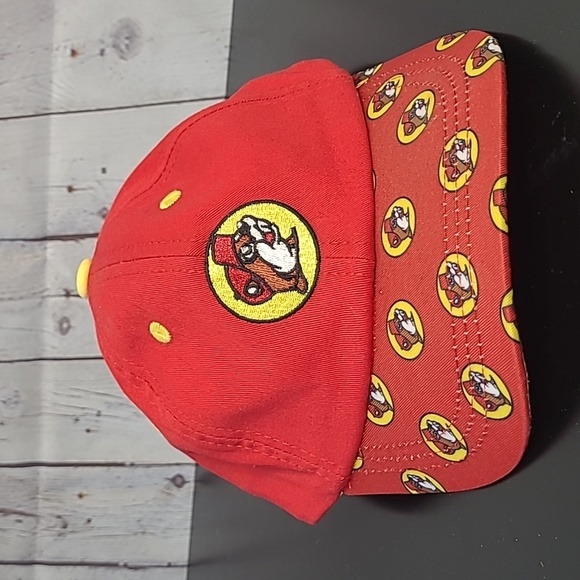 Buc-ees Beaver All Over Logo Print Embroidered UPF 50+ Youth Red Yellow Hat Cap - Picture 3 of 16